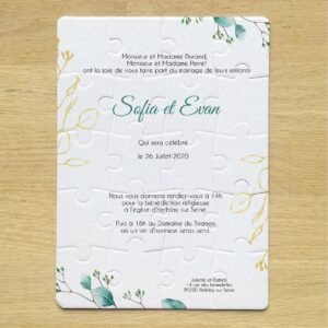 Faire-part puzzle – Style bleu et or