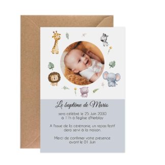 Faire-part de baptême magnet - Safari