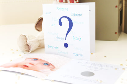 Faire part à gratter ( ouvrant ) mystère garçon