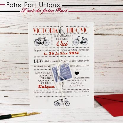 Faire part rétro inspiration américaine Thème "L'amour Tandem"