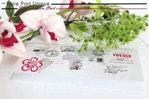 Echantillon faire part billet d'avion violet